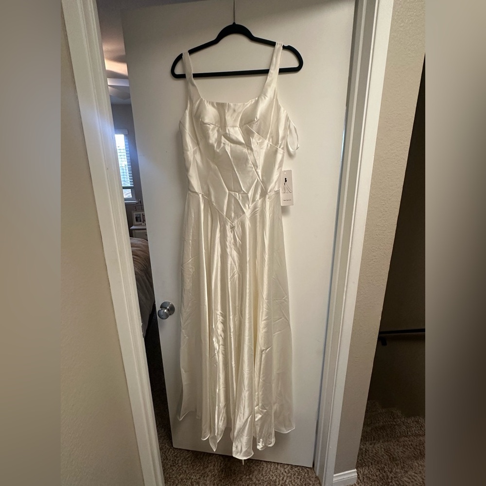 Ivory Satin A-Line Spaghetti Strap Dress